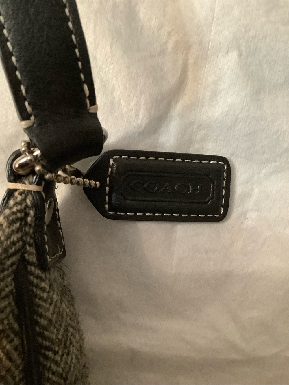 Coach 9398 Vintage Y2K Soho Baguette Herringbone Wool Leather Bag Gray/Black - Picture 5 of 16